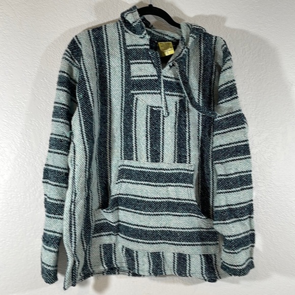 Frank’s Sweaters - FRANK’S Striped Woven Baja Jacket Coat Hoodie Kangaroo Pocket Size Large Unisex